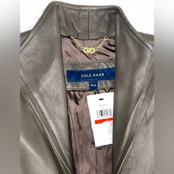 Women’s Cole Haan Wing Collar Leather Jacket • Size XSmall - Picture 12 of 15